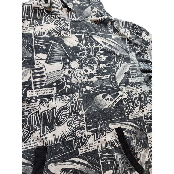 Royal Blue Hoodie Large Comic Book Graphic Short Sleeve Sweatshirt Retro Pop Art - Picture 14 of 16